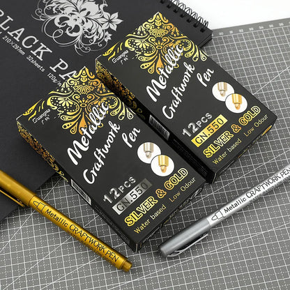 Metallic Marker Pens, Gold and Silver Permanent Art Markers, Brush Tip for Manga, Crafts, Scrapbooking, School Stationer