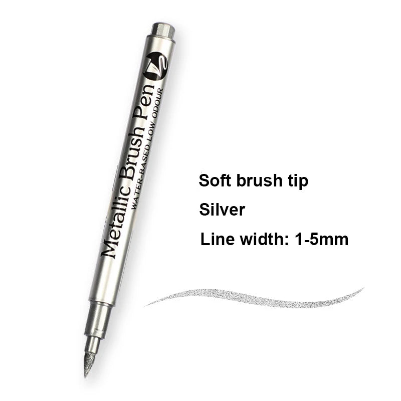 Metallic Marker Pens, Gold and Silver Permanent Art Markers, Brush Tip for Manga, Crafts, Scrapbooking, School Stationer