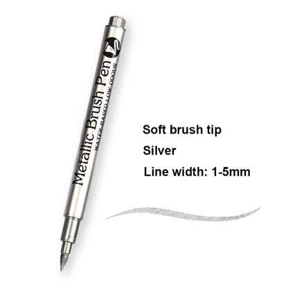 Metallic Marker Pens, Gold and Silver Permanent Art Markers, Brush Tip for Manga, Crafts, Scrapbooking, School Stationer