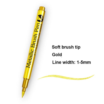 Metallic Marker Pens, Gold and Silver Permanent Art Markers, Brush Tip for Manga, Crafts, Scrapbooking, School Stationer