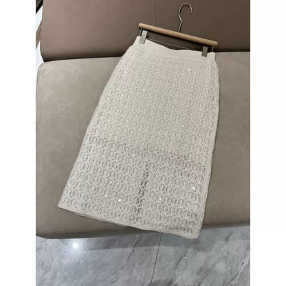 New Women's Cashmere Overskirt for Autumn and Winter, Elastic Waist with BC Sequins, High-End Knitted Maxi Skirt