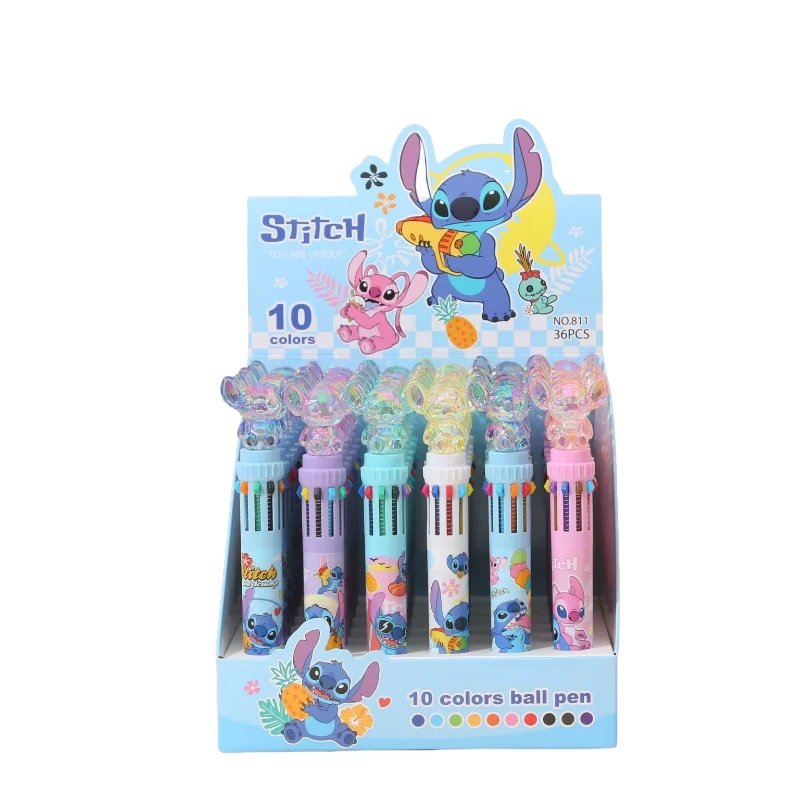 Disney Stitch Ballpoint Pen Set, 36pcs Lilo & Stitch Themed Pens with 10 Color Crystal Marker, Student School Supplies