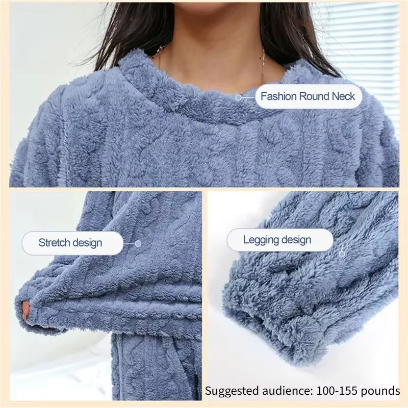 Soft Coral Velvet Women's Pajama Set – Warm Jacquard Loungewear for Cozy Winter Nights