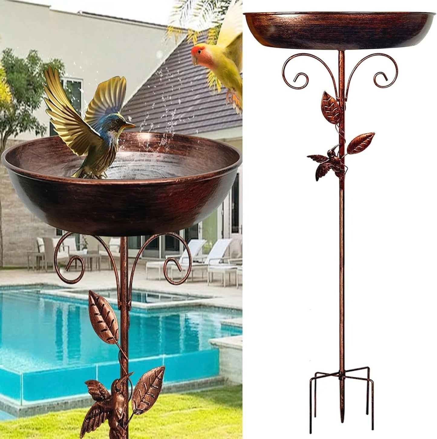 Garden Birdbath Sturdy Iron Standing Outdoor Vintage Bird Bath Bowl for Patio Yard