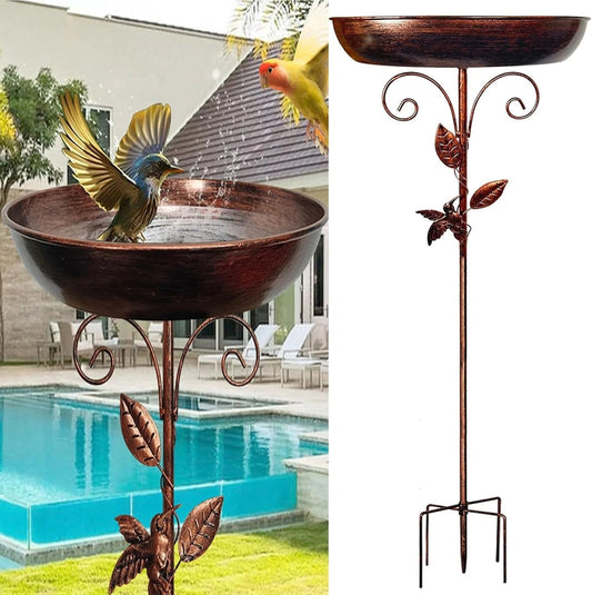 Garden Birdbath Sturdy Iron Standing Outdoor Vintage Bird Bath Bowl for Patio Yard