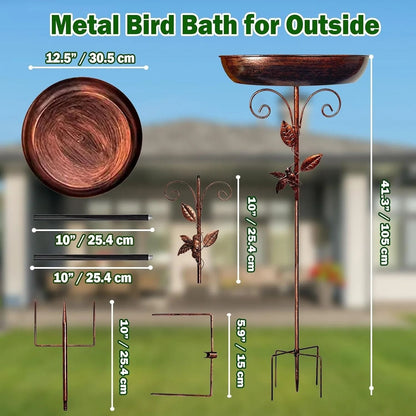 Garden Birdbath Sturdy Iron Standing Outdoor Vintage Bird Bath Bowl for Patio Yard