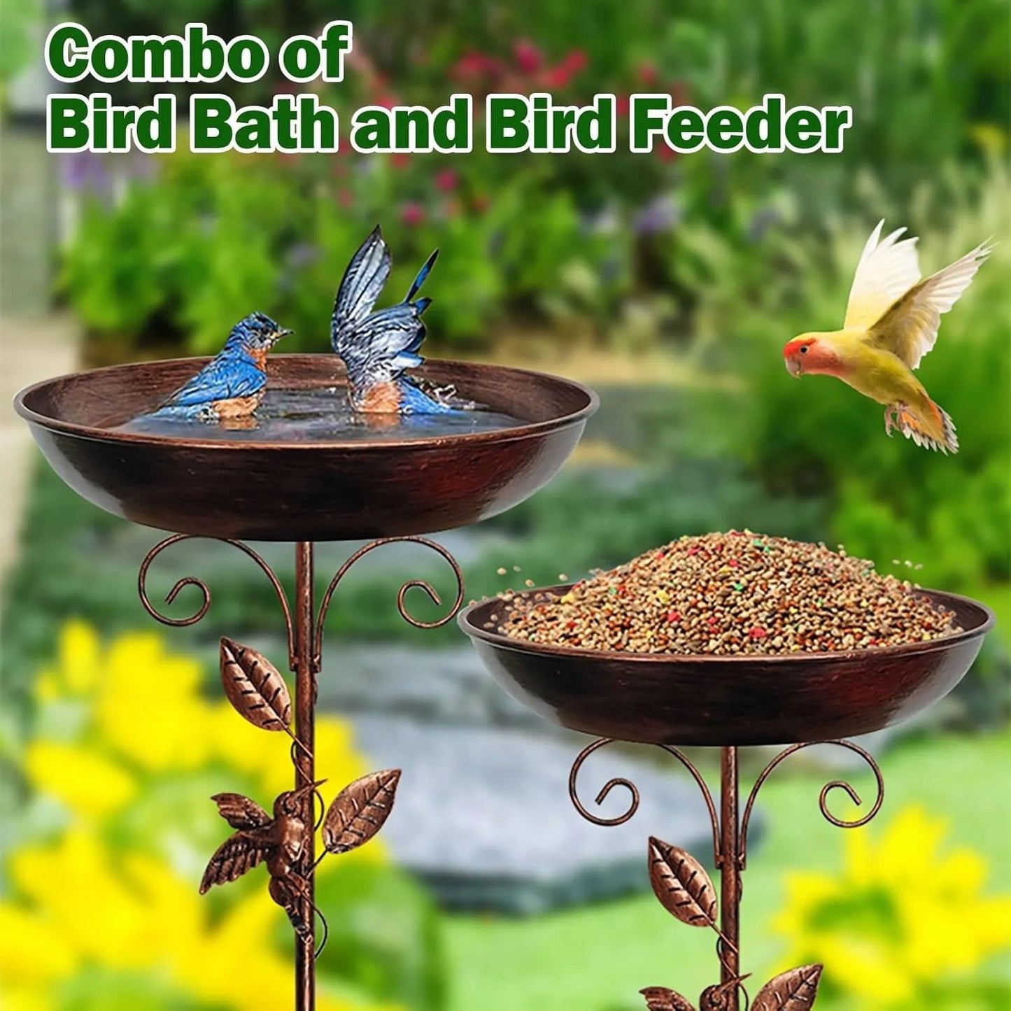 Garden Birdbath Sturdy Iron Standing Outdoor Vintage Bird Bath Bowl for Patio Yard