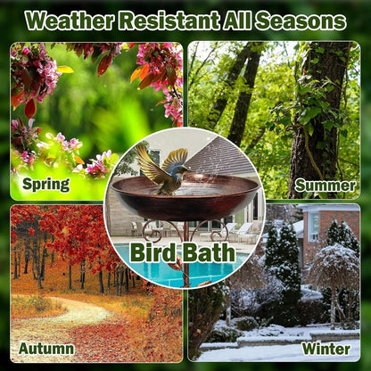 Garden Birdbath Sturdy Iron Standing Outdoor Vintage Bird Bath Bowl for Patio Yard