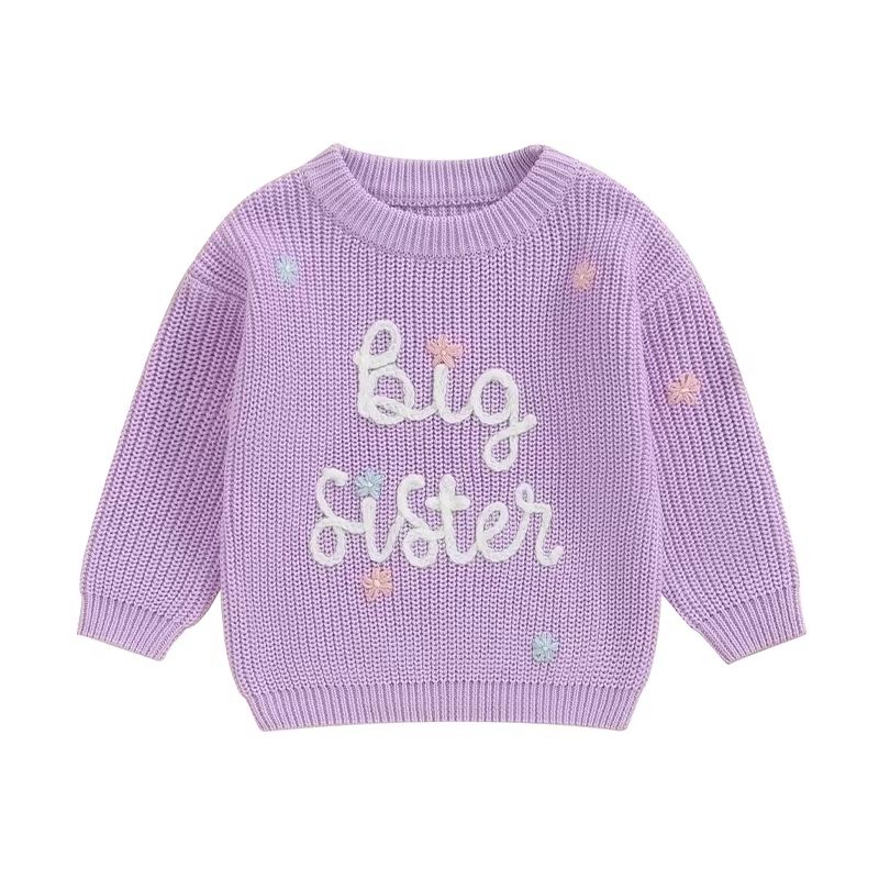 Big Sister & Little Sister Matching Embroidered Knit Sweater Set – Warm Fall/Winter Toddler Sweatshirts
