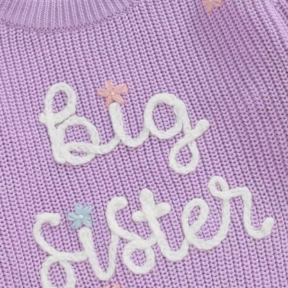 Big Sister & Little Sister Matching Embroidered Knit Sweater Set – Warm Fall/Winter Toddler Sweatshirts
