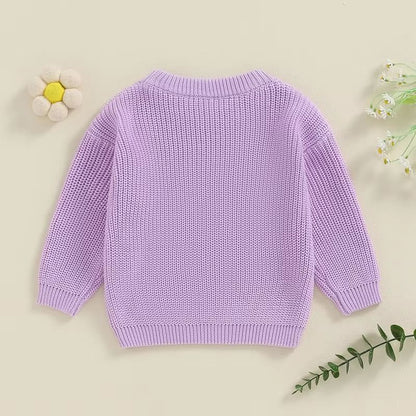 Big Sister & Little Sister Matching Embroidered Knit Sweater Set – Warm Fall/Winter Toddler Sweatshirts