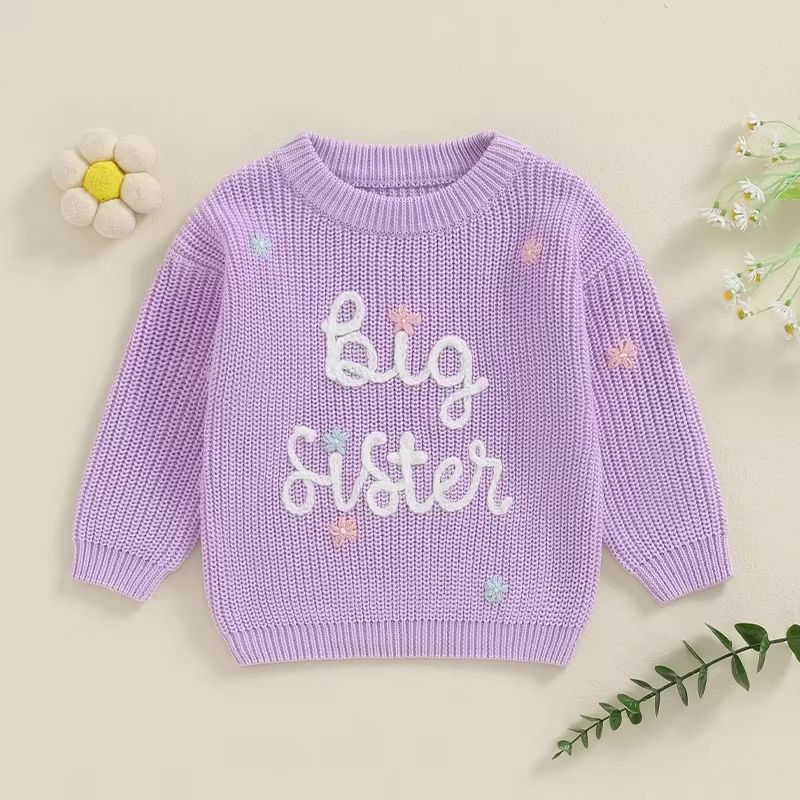 Big Sister & Little Sister Matching Embroidered Knit Sweater Set – Warm Fall/Winter Toddler Sweatshirts
