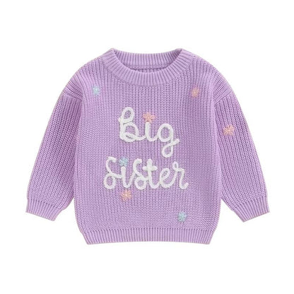 Big Sister & Little Sister Matching Embroidered Knit Sweater Set – Warm Fall/Winter Toddler Sweatshirts