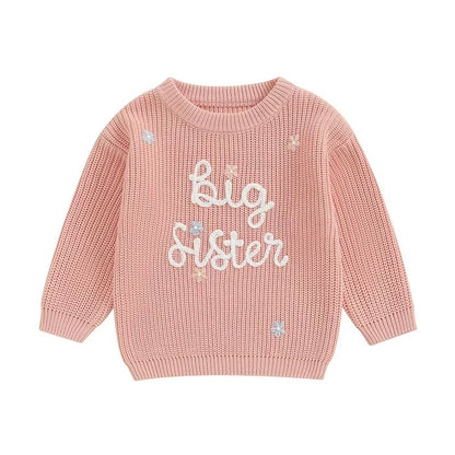 Big Sister & Little Sister Matching Embroidered Knit Sweater Set – Warm Fall/Winter Toddler Sweatshirts