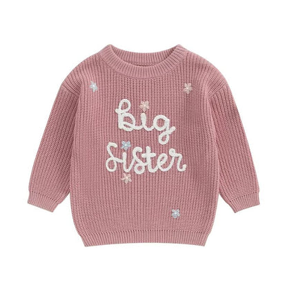Big Sister & Little Sister Matching Embroidered Knit Sweater Set – Warm Fall/Winter Toddler Sweatshirts