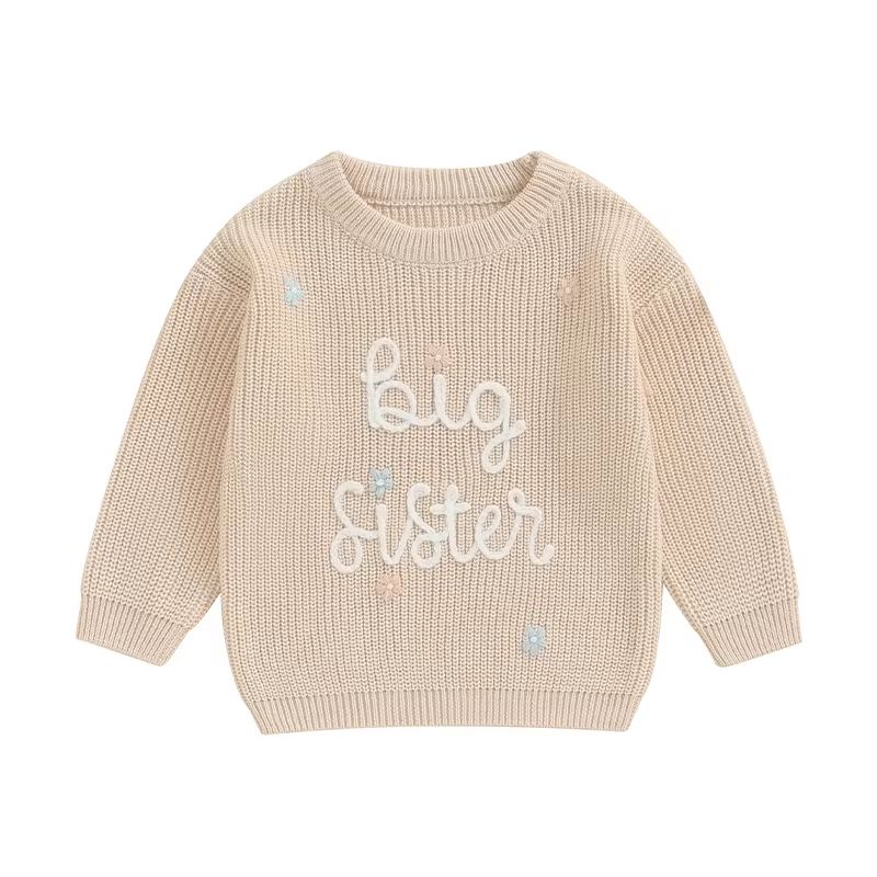 Big Sister & Little Sister Matching Embroidered Knit Sweater Set – Warm Fall/Winter Toddler Sweatshirts