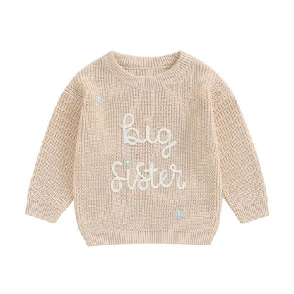 Big Sister & Little Sister Matching Embroidered Knit Sweater Set – Warm Fall/Winter Toddler Sweatshirts
