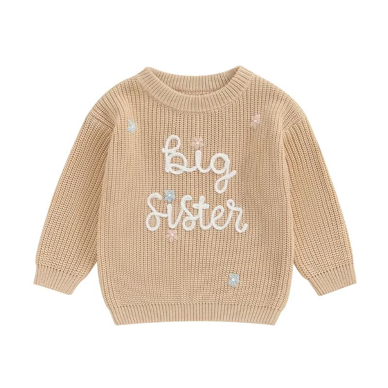Big Sister & Little Sister Matching Embroidered Knit Sweater Set – Warm Fall/Winter Toddler Sweatshirts