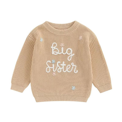 Big Sister & Little Sister Matching Embroidered Knit Sweater Set – Warm Fall/Winter Toddler Sweatshirts