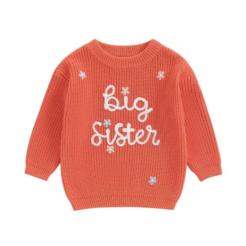 Big Sister & Little Sister Matching Embroidered Knit Sweater Set – Warm Fall/Winter Toddler Sweatshirts