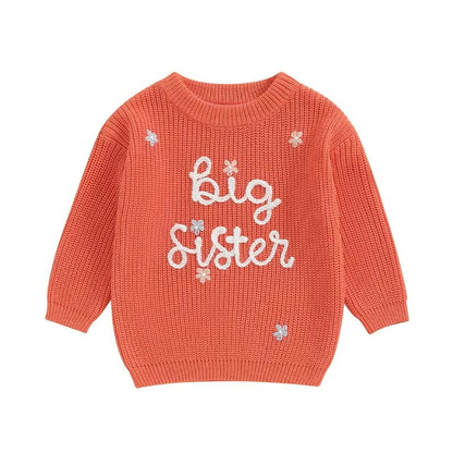 Big Sister & Little Sister Matching Embroidered Knit Sweater Set – Warm Fall/Winter Toddler Sweatshirts