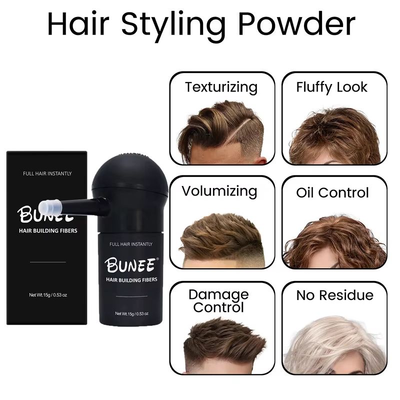 BUNEE Hair Building Fibers – Natural Hair Thickening Powder for Men's Balding & Thinning Areas (15g Set)