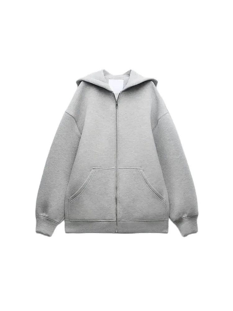 ZABA Womens Oversized Fashion Jacket, Versatile Casual Hooded Zip Top, Street Basic Sweatshirt