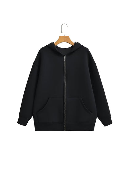ZABA Womens Oversized Fashion Jacket, Versatile Casual Hooded Zip Top, Street Basic Sweatshirt