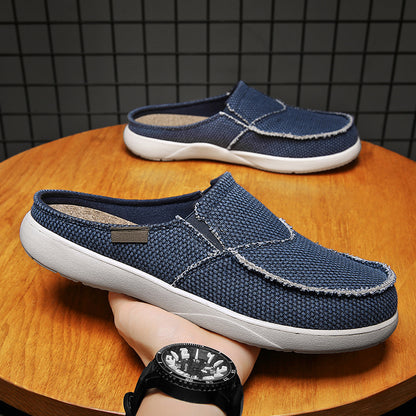 Mens Canvas Slip On Half Shoes, Summer Casual Slippers, Lightweight Breathable