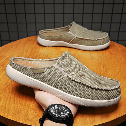 Mens Canvas Slip On Half Shoes, Summer Casual Slippers, Lightweight Breathable