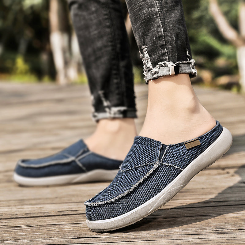 Mens Canvas Slip On Half Shoes, Summer Casual Slippers, Lightweight Breathable