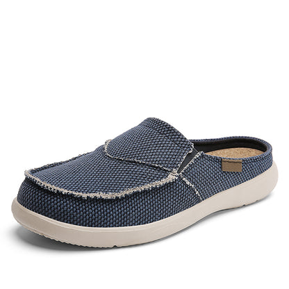 Mens Canvas Slip On Half Shoes, Summer Casual Slippers, Lightweight Breathable