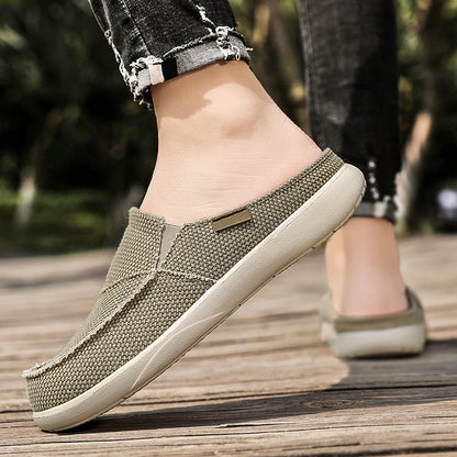 Mens Canvas Slip On Half Shoes, Summer Casual Slippers, Lightweight Breathable