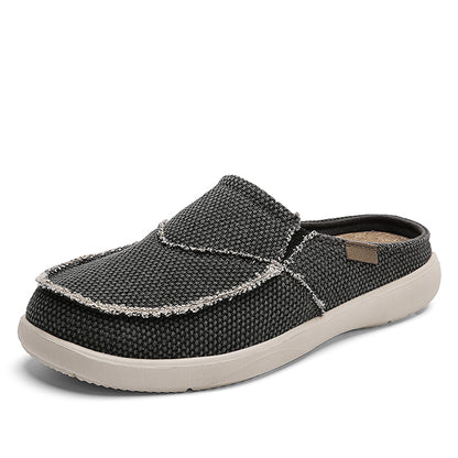Mens Canvas Slip On Half Shoes, Summer Casual Slippers, Lightweight Breathable