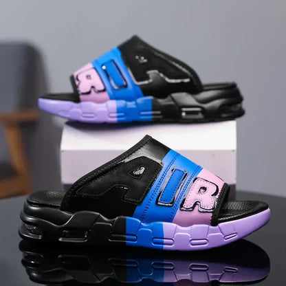 Mens Summer Slides with Air Cushion Comfort and Non Slip PVC Sole