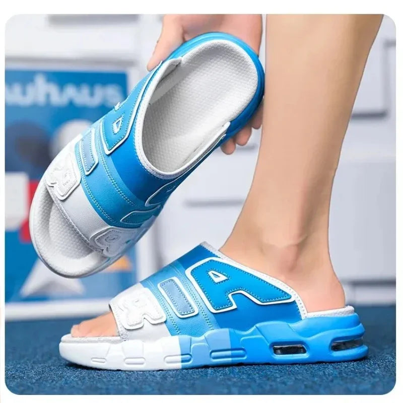Mens Summer Slides with Air Cushion Comfort and Non Slip PVC Sole