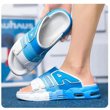 Mens Summer Slides with Air Cushion Comfort and Non Slip PVC Sole