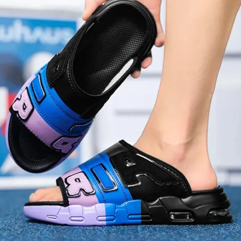 Mens Summer Slides with Air Cushion Comfort and Non Slip PVC Sole