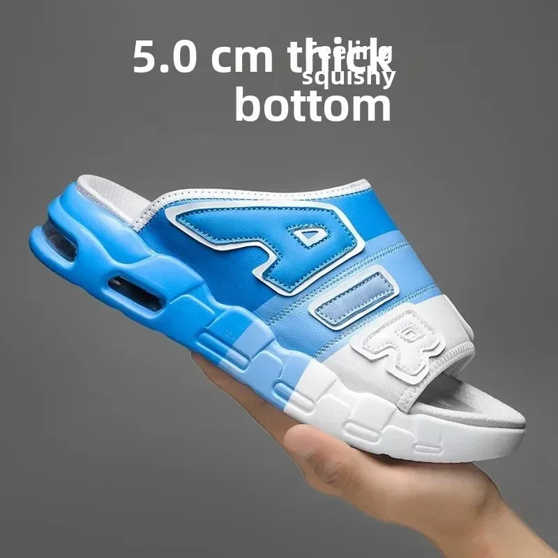 Mens Summer Slides with Air Cushion Comfort and Non Slip PVC Sole