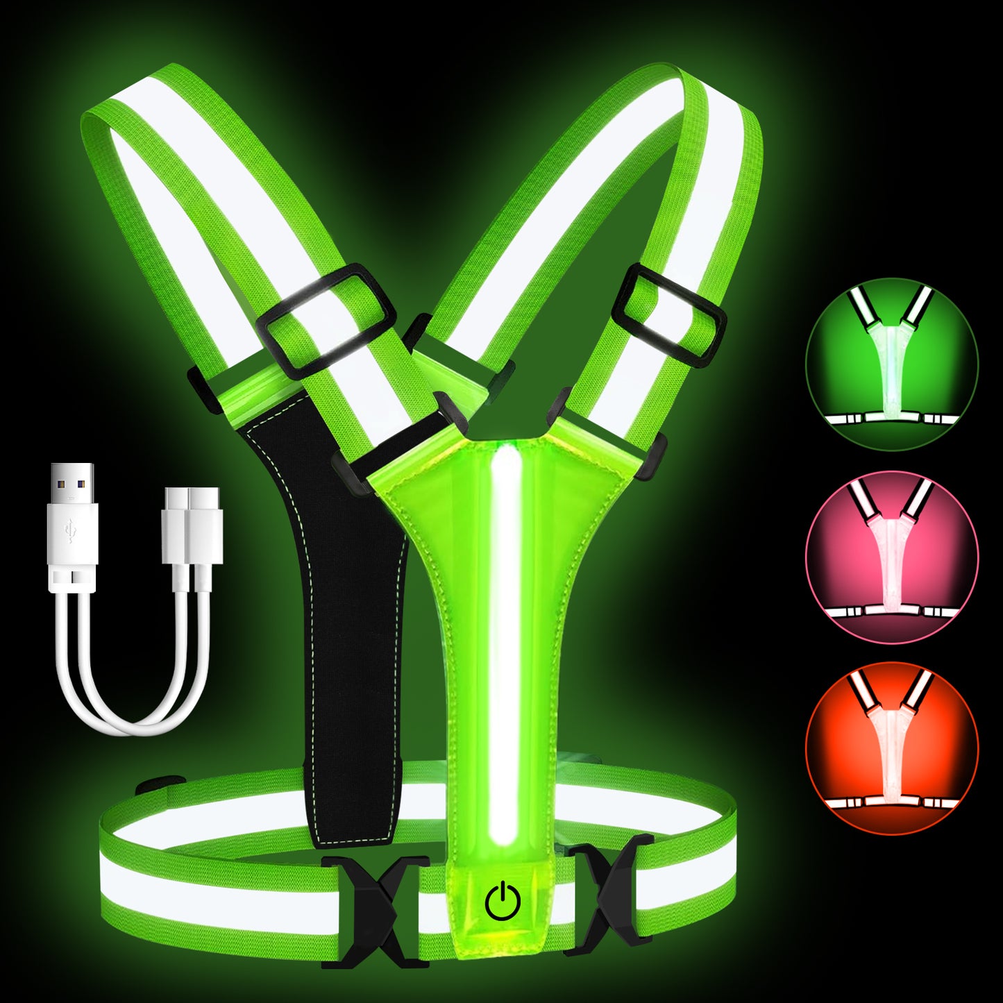 360° Reflective Safety Vest with LED Lights, Rechargeable High Visibility Vest for Night Sports, Running, Riding & Work