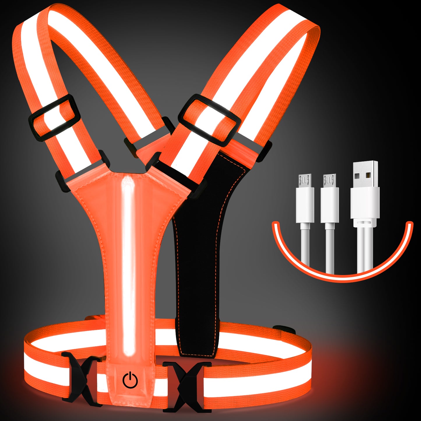 360° Reflective Safety Vest with LED Lights, Rechargeable High Visibility Vest for Night Sports, Running, Riding & Work