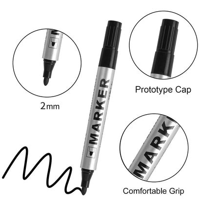 Permanent Art Marker Pen, Fine Point Waterproof Ink, ThinCrude Color Marker Pens, Black Blue Red Ink, 2mm Fine Marker