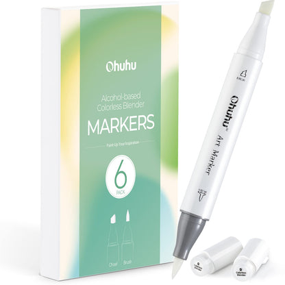 Colorless Blender Pack of 6 Clear Blender Markers Alcohol Based Ink No.0 Highlights Textures Eraser