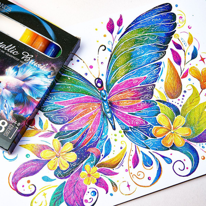 8 Colors Metallic Glitter Paint Pens Set Soft Brush Pen for Rock Painting Ceramic Glass Wood Drawing