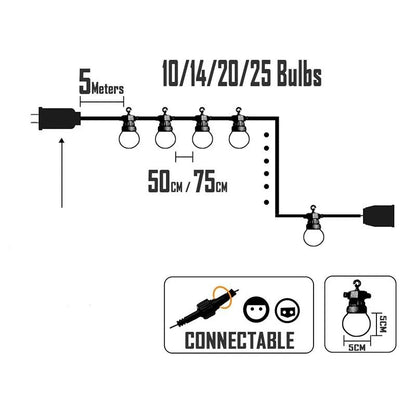 Outdoor Waterproof LED String Lights with G50 Bulbs for Camping Party and Wedding Decoration