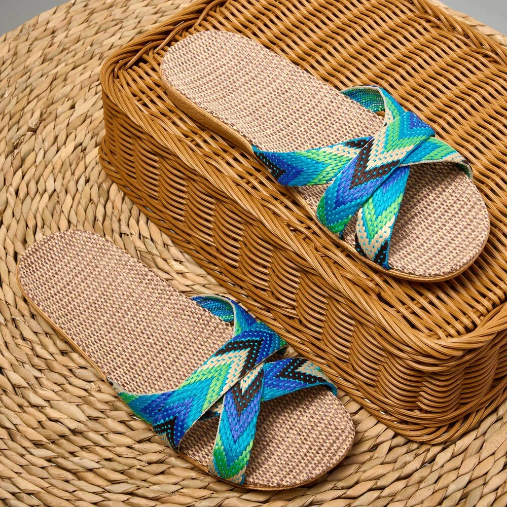 Lightweight Linen Indoor Slippers Women, Home Shoes for Couples, Soft Breathable House Slippers, Comfortable Non-Slip
