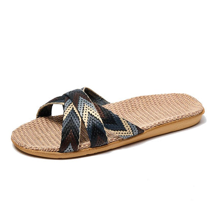 Lightweight Linen Indoor Slippers Women, Home Shoes for Couples, Soft Breathable House Slippers, Comfortable Non-Slip