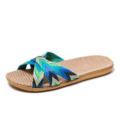 Lightweight Linen Indoor Slippers Women, Home Shoes for Couples, Soft Breathable House Slippers, Comfortable Non-Slip