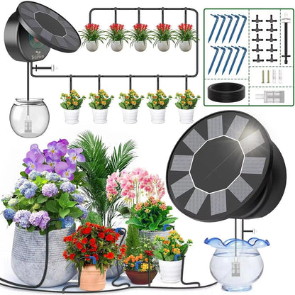 Solar Automatic Drip Irrigation System Kit with 9 Timing Modes for DIY Garden Watering