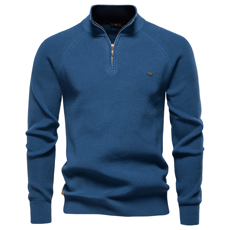 Mens High Collar Knitted Cardigan Zipper Sweater for Autumn and Winter